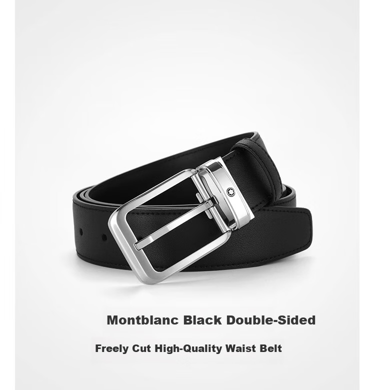 MONTBLANC Men's Rectangular Pin Buckle Black Leather Belt/waistband, 3.5cm, 129455 [520 Gift] 2