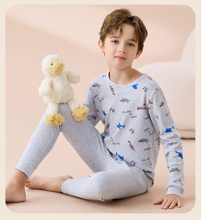 Yalu Children's Autumn Thermal Underwear Set Youth Pure Cotton Boys Warm Long Johns Pajamas for Fall and Winter Baby Sleepwear 14