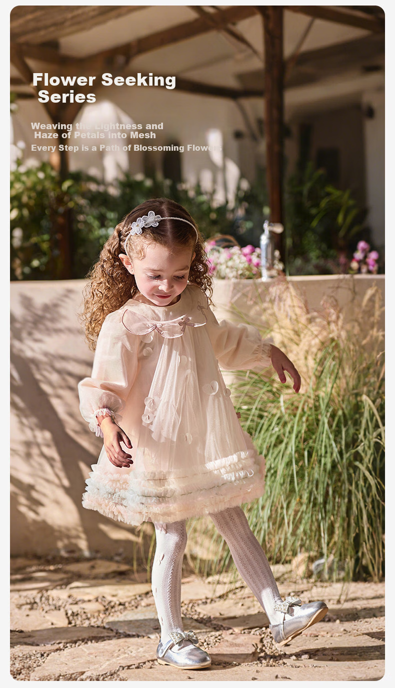 DAVE & BELLA Girls' Spring Dress Children's Stylish Mesh Princess Dress 1