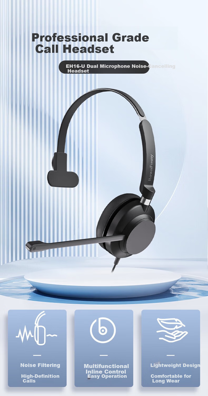 RownFusny EH16 Over-Ear Noise Cancelling Call Center Headset Single Ear Training Conference Headset QD Interface (Without Cable) 1