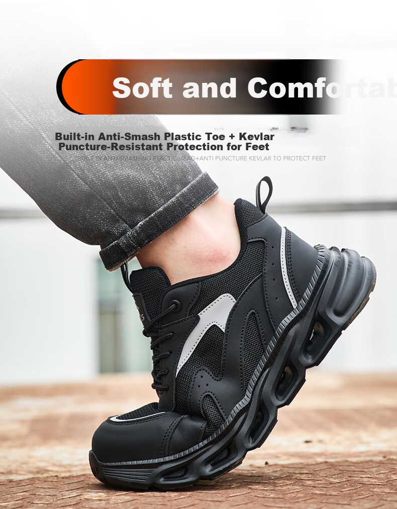 SONTAS Men's Safety Shoes Anti-Smash Anti-Puncture Summer Breathable Steel Plate Steel Toe Ultra-Light Work Construction Insulated Lightweight Black All-Season [Anti-Smash Anti-Puncture] Size 39 7