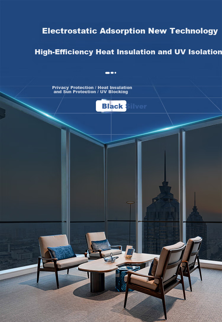 Qinghua Static Cling Glass Sticker Window Sunshade Heat Insulation Film One-Way Privacy Glass Protective Explosion-Proof Film Black Silver 90x200cm 1