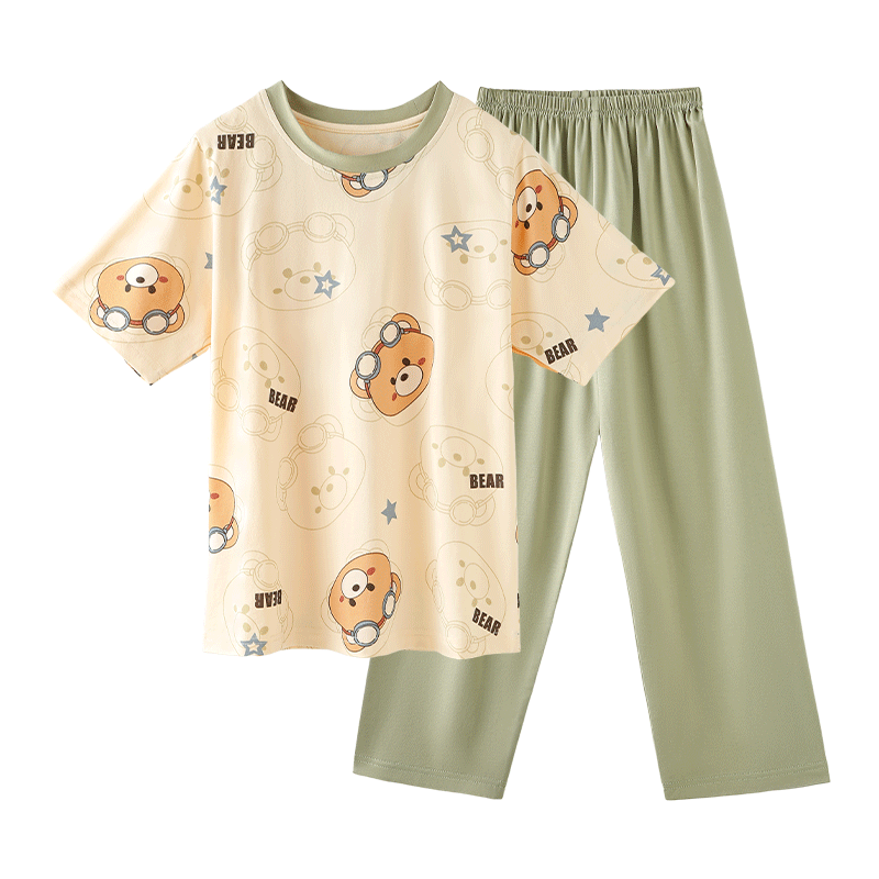 Hodo Kids 100% Cotton Boys' Summer Thin Round Neck Pajama Set, Baby Boys' Wearable Homewear