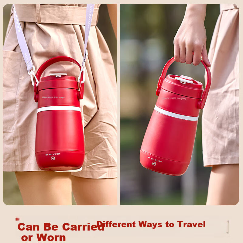 ROYALTY LINE Portable Electric Kettle Travel Hotel Electric Water Boiler Thermostatic Outdoor Insulated Health Electric Stew Cup 600ml Victory Red