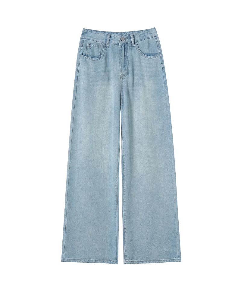 Jeanswest Women's Summer Soft Tencel High-Waist Draped Lyocell Wide-Leg Straight-Leg Retro Blue Tencel Lyocell Pants L 26