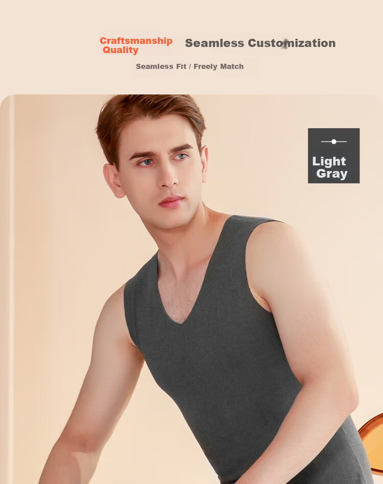 LangSha Men's Slim Fit Thermal Vest Autumn Seamless Base Layer Warm Thin Wide Shoulder Sleeveless Jacket Dark Gray 11