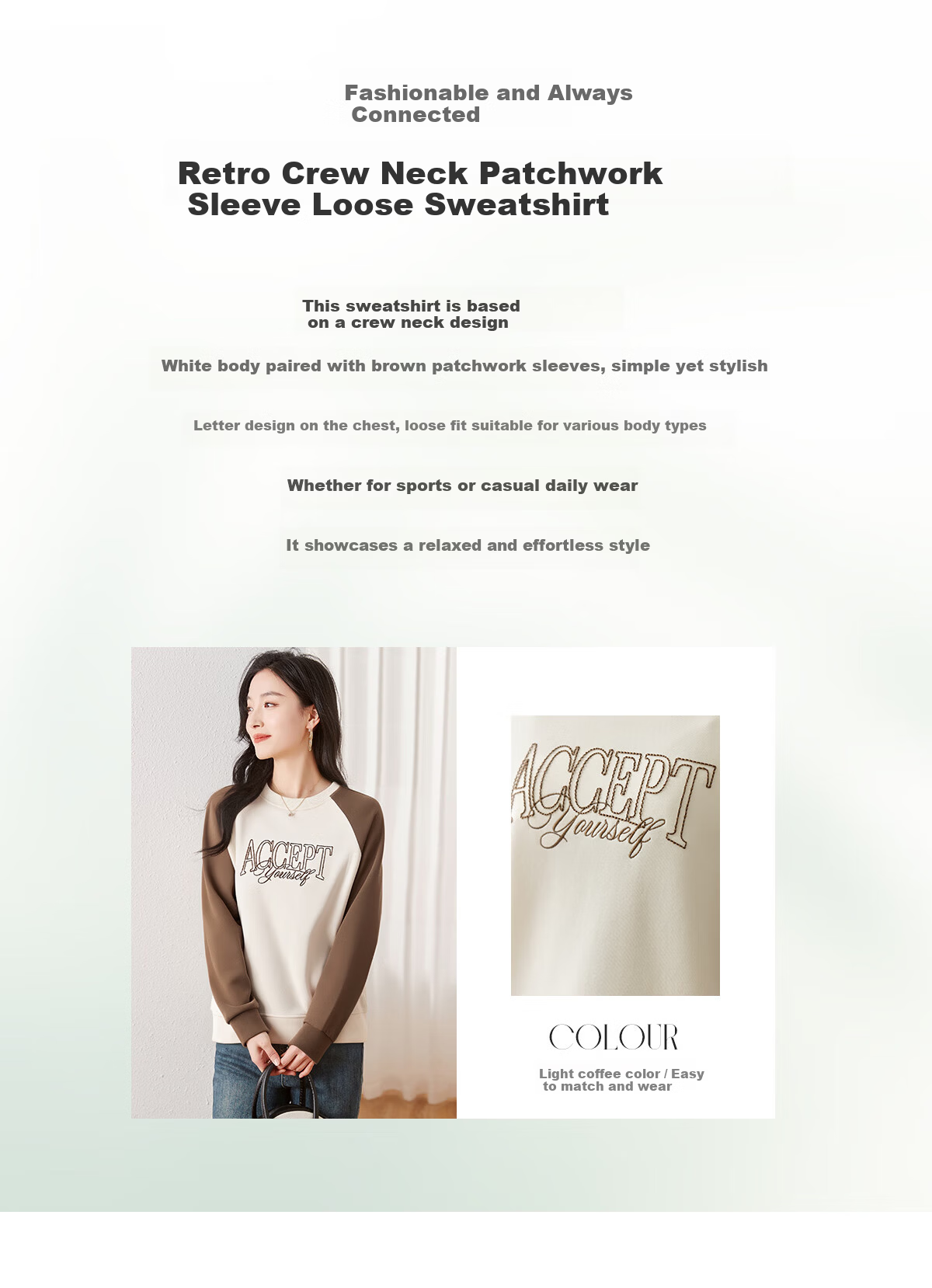 Chushen Classic Crewneck Raglan Sleeve Casual Student Long Sleeve Sweatshirt S53W028 Spring and Autumn Women 2