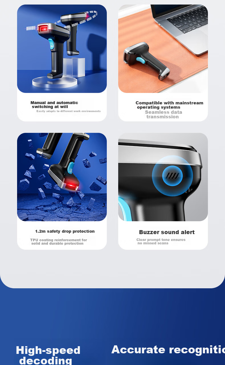 Deli Barcode Scanner, Wireless QR Code Scanning Gun, Pharmaceutical Traceability Barcode Scanner, QR Code Scanner for Supermarket Checkout, Medical Insurance Payment, Express Delivery And Logistics Inquiry, Spare Parts Warehouse, 14952W Gray 2