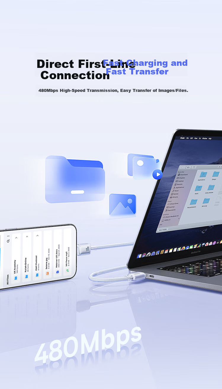 Baseus Dual-Head Type-C Data Cable PD 100W/88W Super Fast Charging CtoC for Huawei Honor Xiaomi Apple iPad Laptop Phone 1m White 8