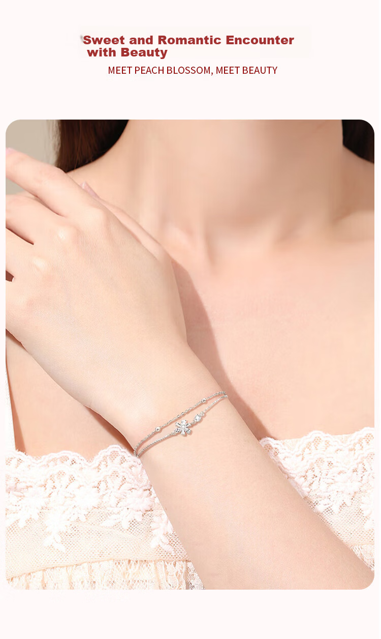 ALLOVE Cherry Blossom Pure Silver Bracelet for Women, Double-Layer Silver Jewelry, Birthday Gift for Women on May 20 And Valentine's Day, Present for Girlfriend Or Wife 7