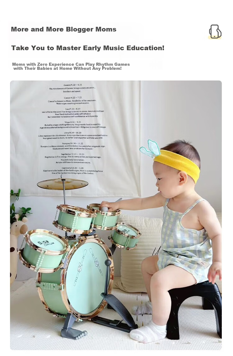 QIAO WA BAO BEI Drum Set for Home Use, Children Beginners Practice Kit, Entry-Level Professional Toy, Birthday Gift for Boys And Girls, Mid-Autumn Festival Present 7