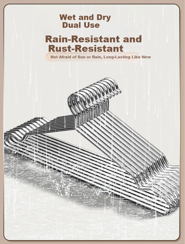 HOUYA Stainless Steel Clothes Hangers 10-Pack 42cm Household Thickened Grooved Shirt Hangers Drying Rack 7