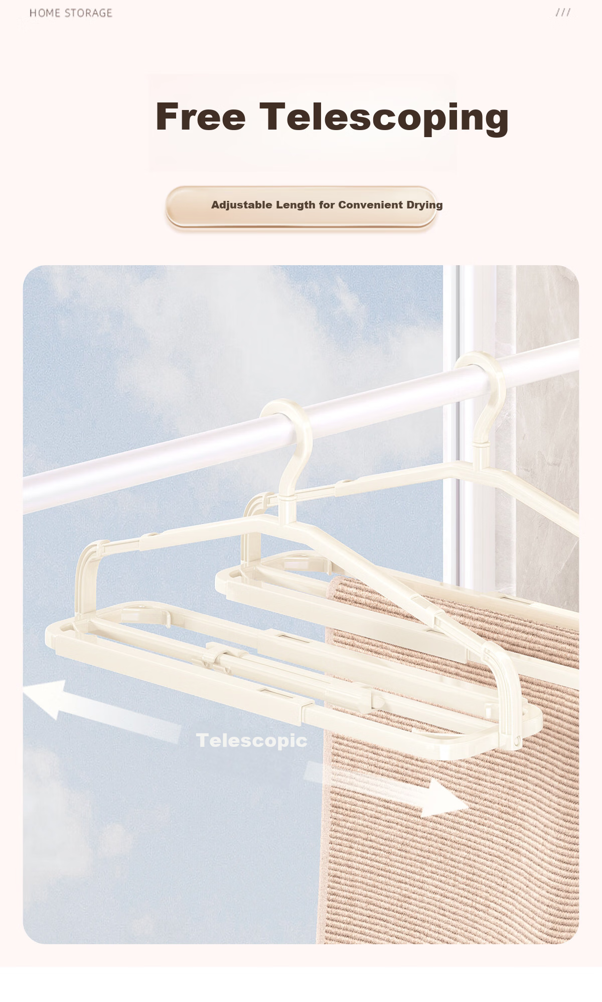 MUYA Telescopic Clothes Hanger for Drying Quilts, Bed Sheets, Bath Towels, and Bedding - Extra Long Household Hanger 1