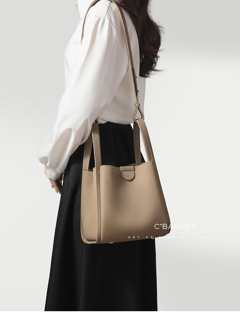 C.BANNER Women's Cowhide Basket Handbag Large Capacity Crossbody Bag Birthday Qixi Valentine's Day Gift for Girlfriend 1