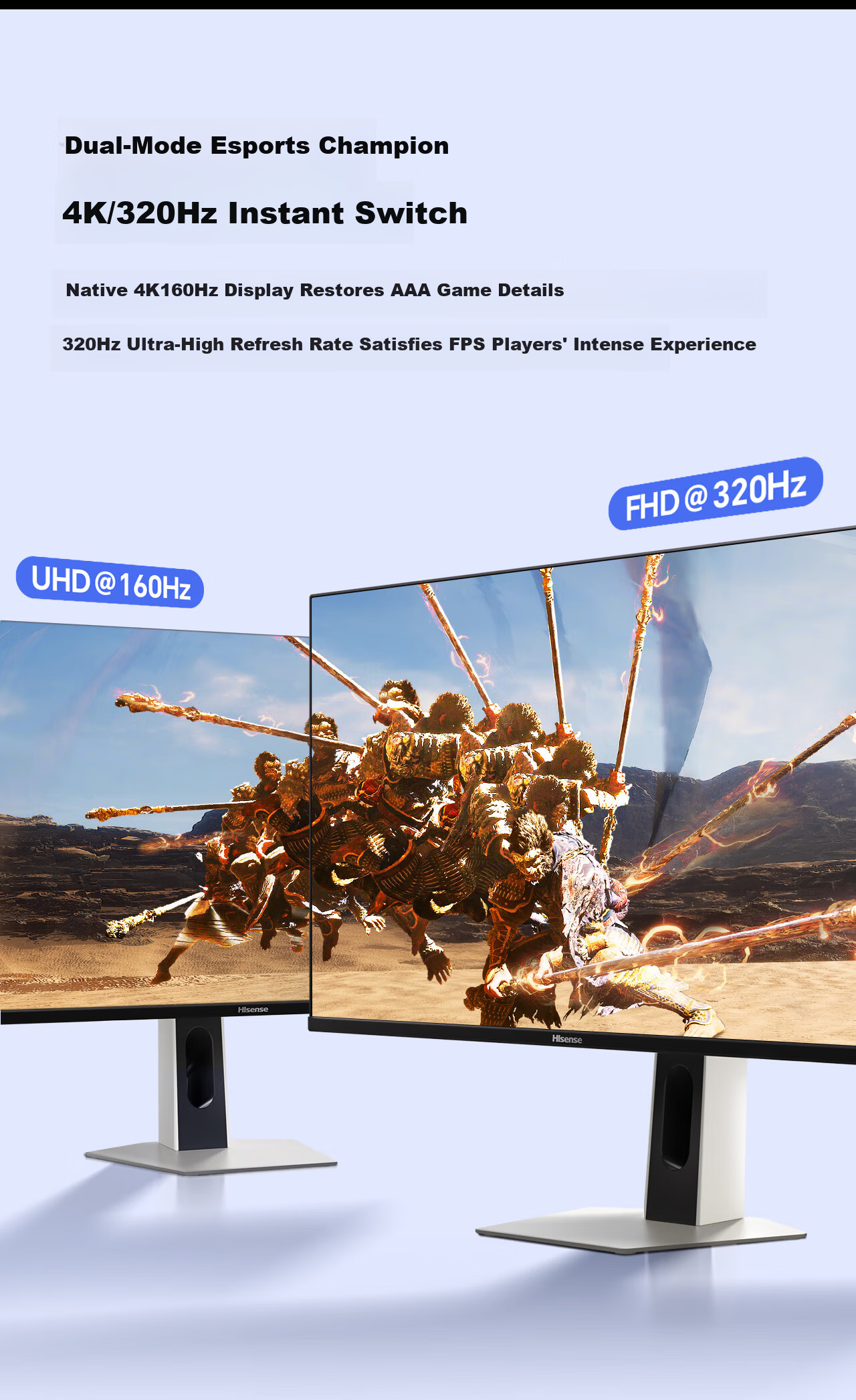 Hisense GX 27-inch 3A Original Picture Obsidian Screen 2304-Zone Glass-Based MiniLED XDR 2000nits 4K 160Hz Dual Mode 320Hz Gaming Monitor 18
