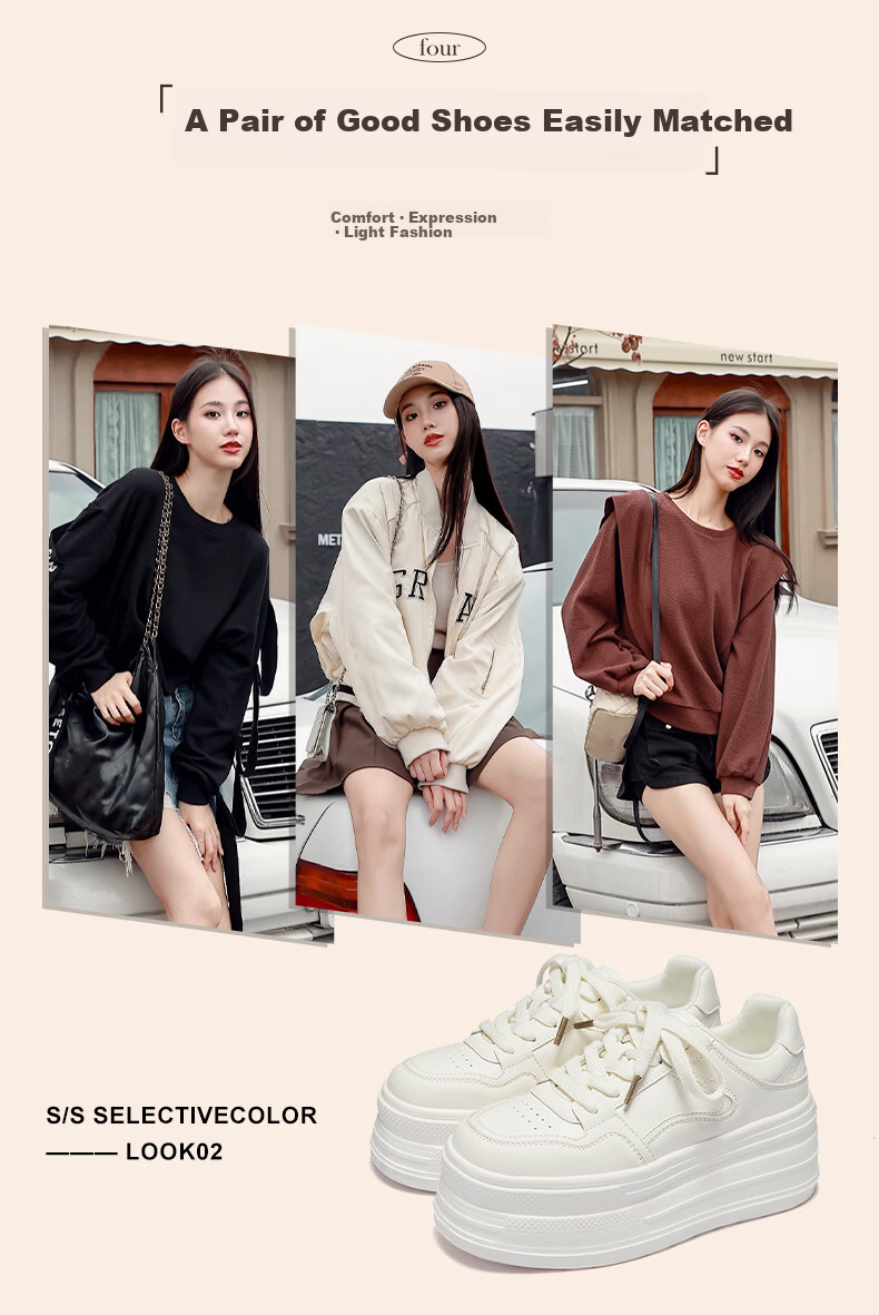 Daphne Women's Thick-Soled White Sneakers 2026 New Summer Lightweight Casual Platform High-Heel Shoes for Shorter Height 4