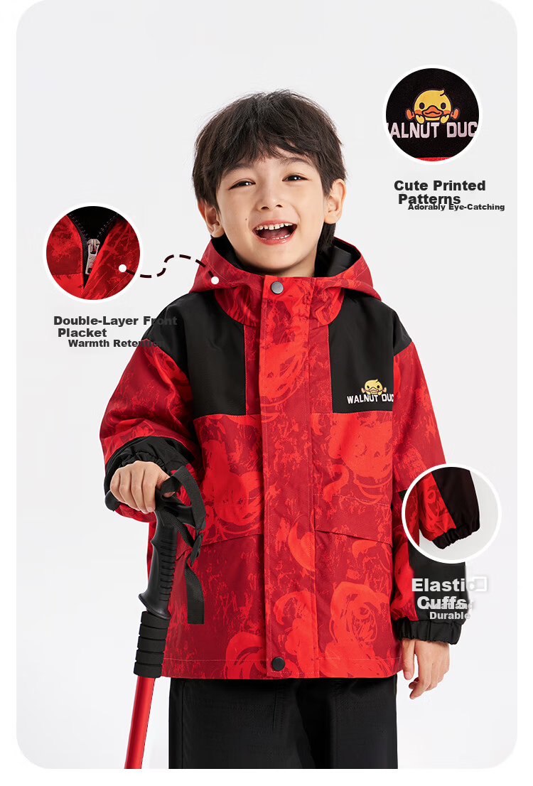 WALNUT DUCK Kids Jacket Boys Spring Autumn 2025 New Thin Autumn Coat Maroon Size 110 2