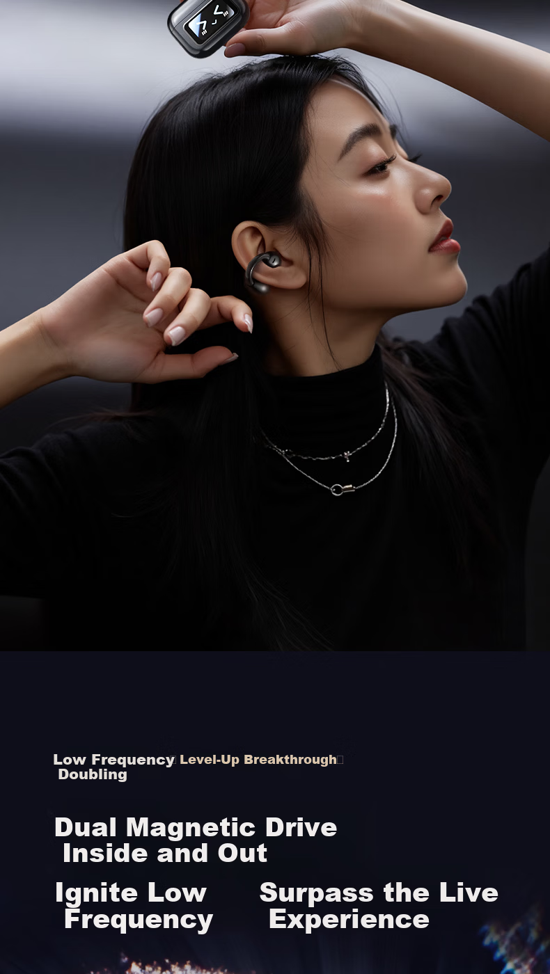 Chuangu 2026 Latest 2.5D Smart Screen Bluetooth Bone Conduction Earphones Top 10 Concept Open-Ear Wireless Ear Clips Large Battery Long Battery Life for Running 10