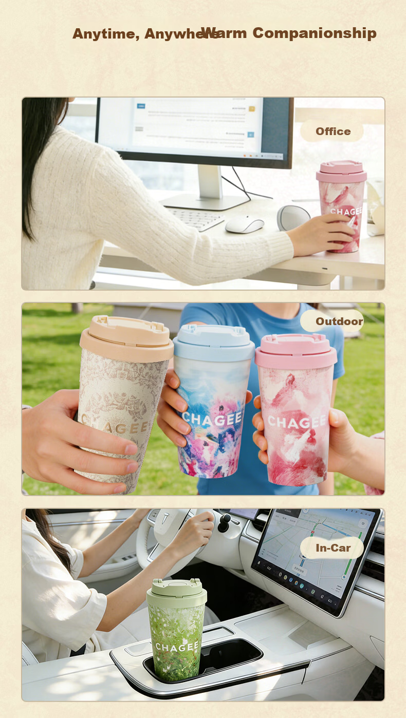 CHAGEE Insulated Mug, 316L Stainless Steel, Locking Lid Coffee Cup, Tea Cup, Children's Day Gift, Rose Bush Pink 13