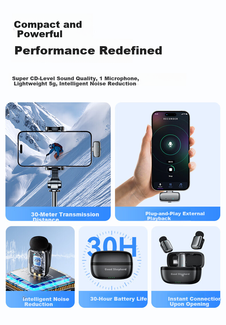 Good Shepherd Mini Wireless Lavalier Microphone for Mobile Live Streaming, Recording Device for Hosts, Short Videos, Meetings, Interviews, Outdoor Professional Noise-Cancelling Microphone 2