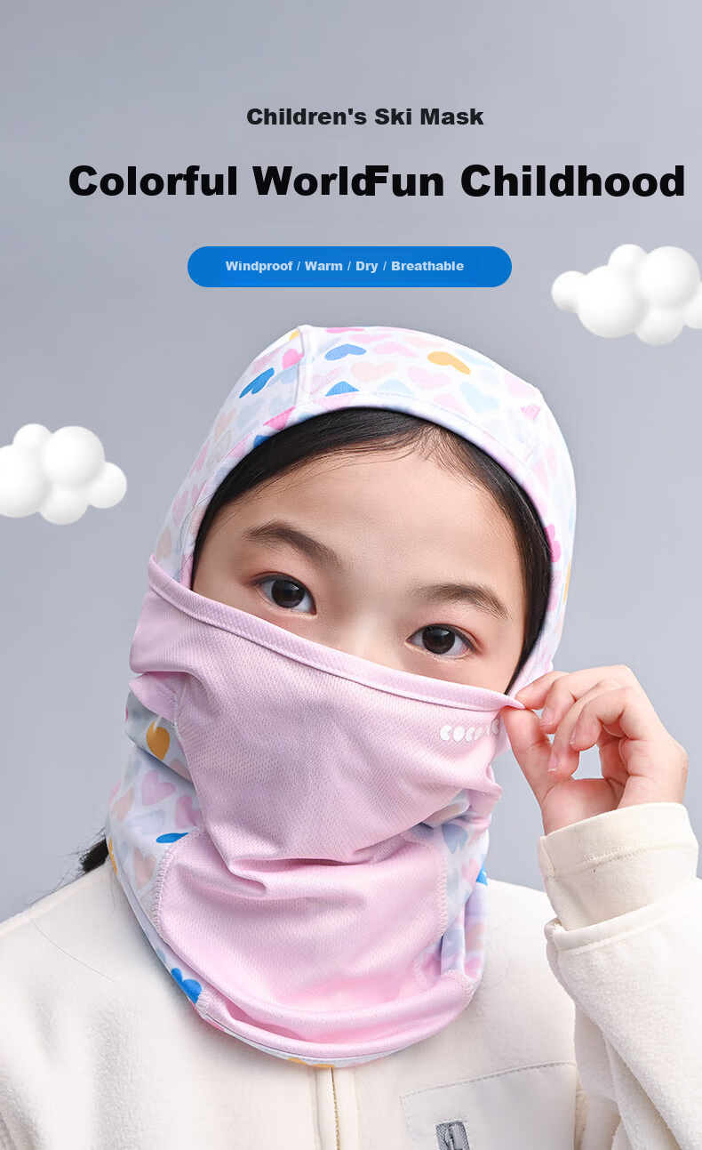 COCOLIC Kids Ski Face Guard Neck Warmer Outdoor Mask Headwear Unisex [Magnetic] Candy Bean Heart S 1