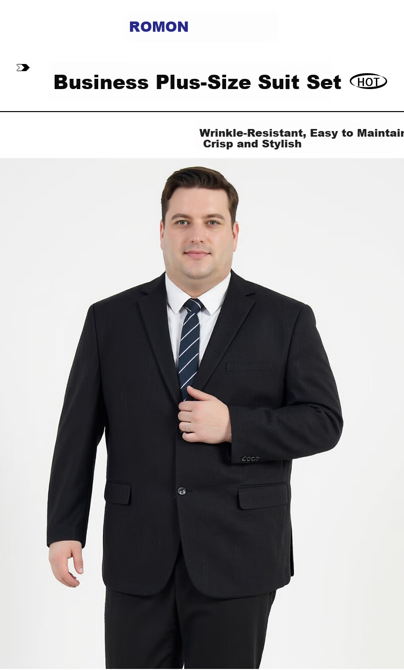ROMON Plus Size Business Casual Large Size Men's Suit Jacket Loose Fit Big and Tall Blazer 1