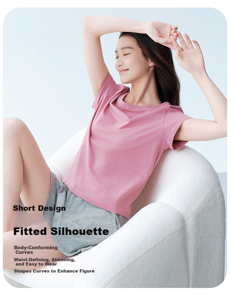 Yiershuang Women's 100% Cotton T-Shirt, Class A 7A Antibacterial, Anti-Mite, Deodorizing, Round Neck Short Sleeve Outerwear Base Shirt 13