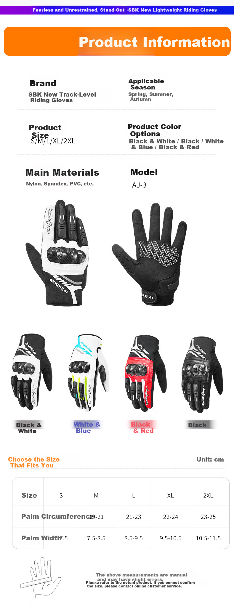 SBKPLAY Motorcycle Carbon Fiber Breathable Summer Gloves Leather Off-Road Touchscreen Gloves for Men And Women Riding Motorcycles AJ-3 Black M 4