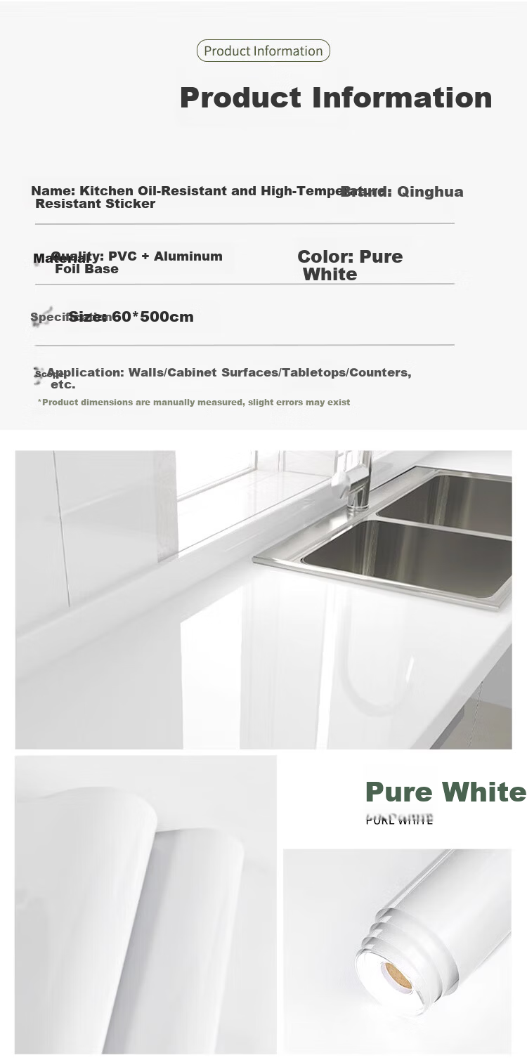 Qinghua Kitchen Oil-Proof Sticker Countertop Protective Film High-Temperature Resistant Wall Sticker Aluminum-Coated Wallpaper Golden White 60x300cm 14