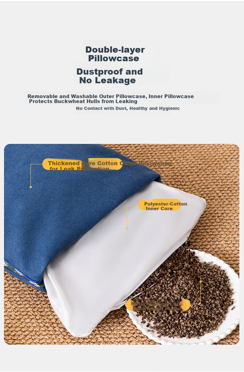 CROWN Buckwheat Pillow Pure Cotton Class A 100% Buckwheat Hull Neck Support Pillow Core for Deep Sleep Pair of 2 11