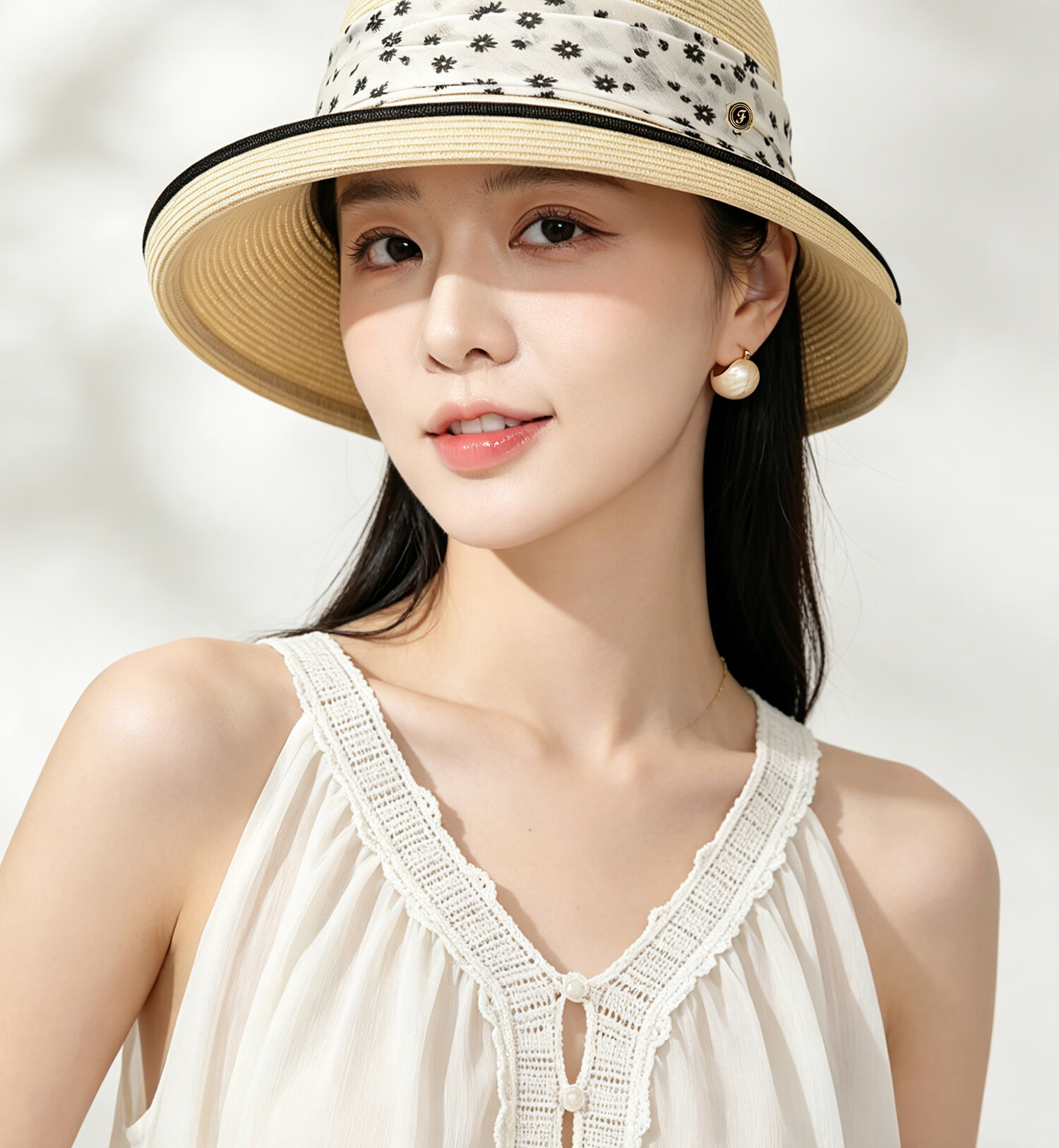 FANCET Women's Summer Elegant Rolled Brim Sun Hat Japanese Style Daisy Waist Stripe Bucket Hat Versatile Travel Cap 17