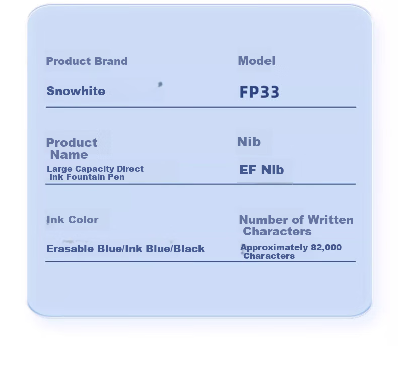 Snowhite Direct Ink Fountain Pen Student Special Grade 3 Handwriting Practice No Cartridge Replacement EF Nib Quick Dry Non-Bleed FP33 Erasable Blue 20pcs 11