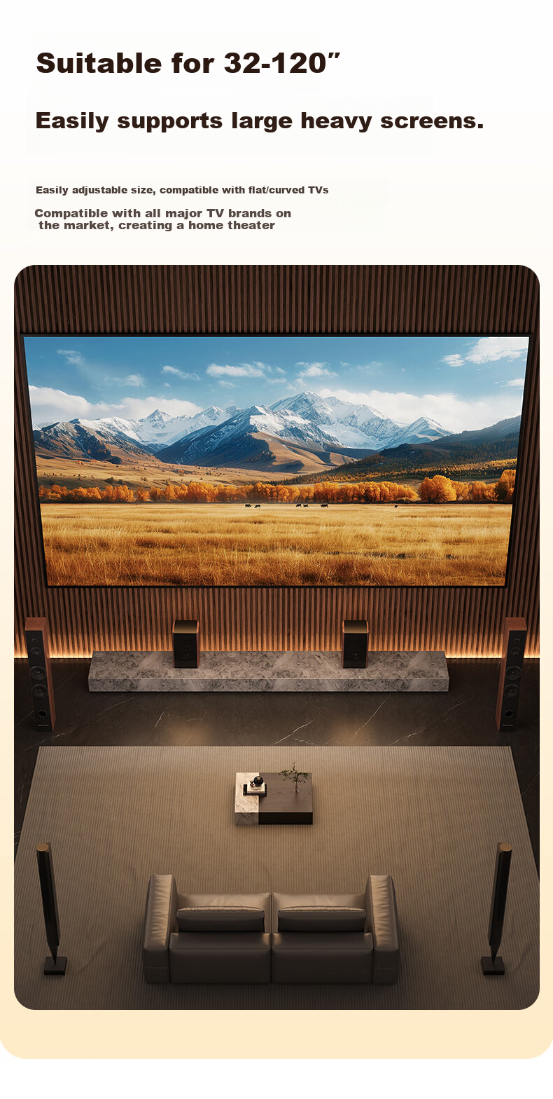 Kaiqi TV Mount 60-120 Inch Ultra-Thin Recessed Telescopic Large Screen TV Bracket Compatible with TCL, Thunderbird, Hisense, Huawei, Sony, Xiaomi, Avoids Socket and Does Not Block Subwoofer 5
