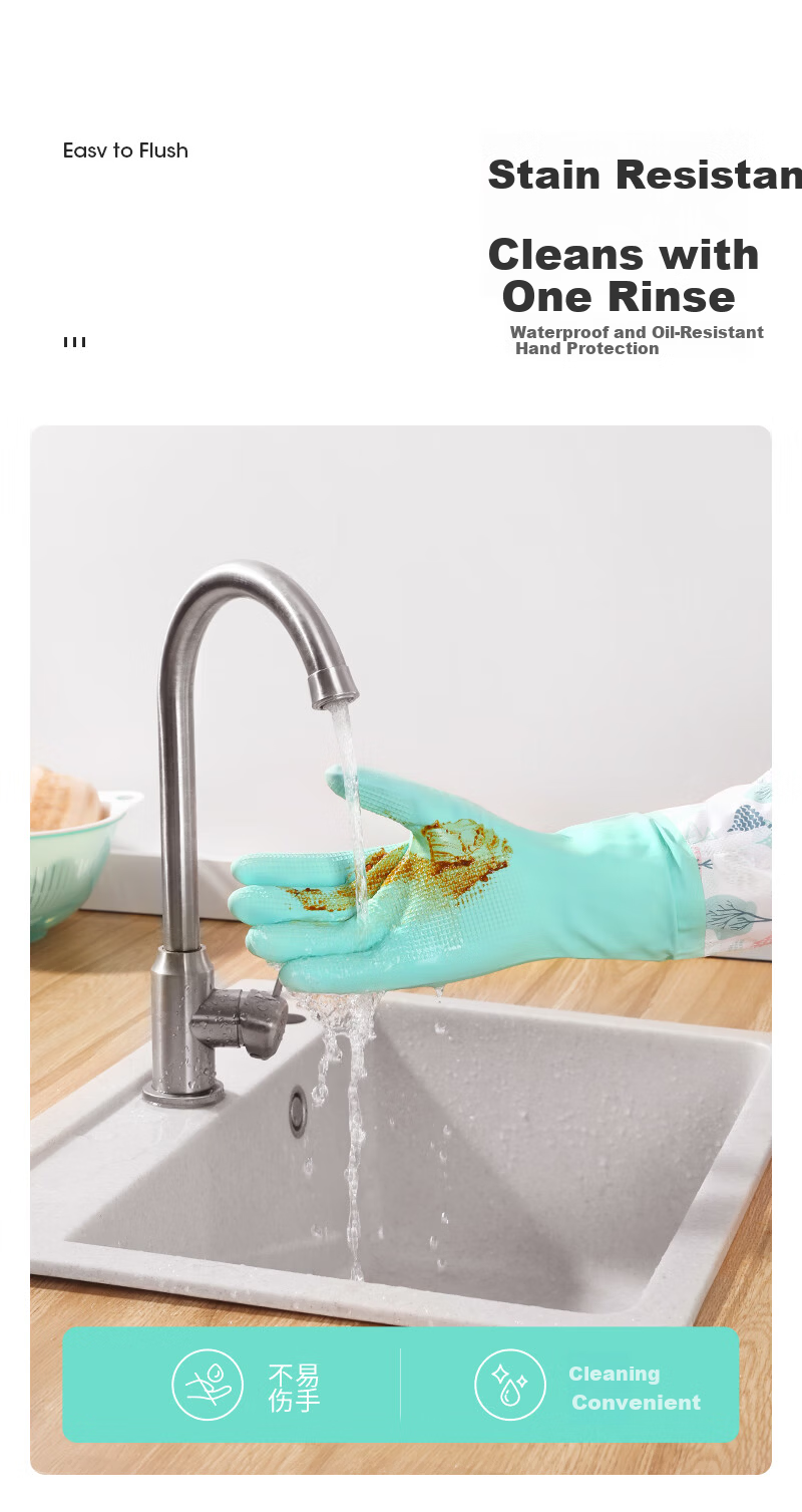 Maryya Gloves Dishwashing Fleece-Lined Latex 1 Pair One Size 49cm Extended Winter Warm Durable Household Kitchen Laundry 9