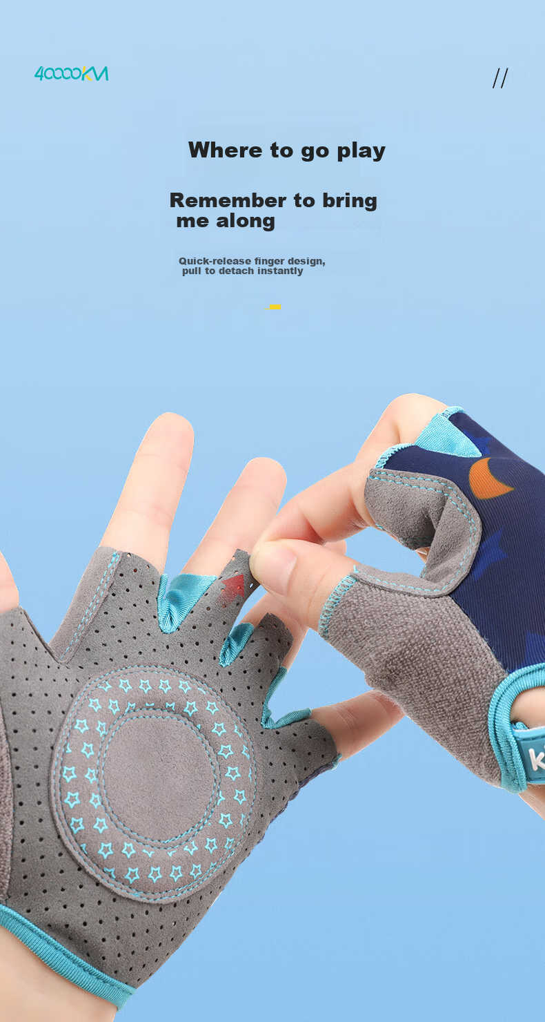 40,000 Kilometers Children's Sports Gloves Unisex Outdoor Half-Finger Breathable Cycling Roller Skating Anti-Slip Thin Anti-Blister Blue 6