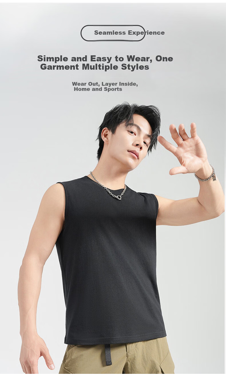 Langsha Men's Wide Shoulder Cotton Sports Sleeveless Vest White Fitness Basketball Running Base Layer Shirt 13