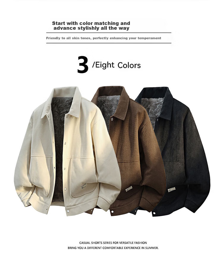 SNOOPY Men's Cotton Jacket Autumn Winter Fleece Lined American Retro Windproof Warm Turn-down Collar Workwear Coat Black Fleece Lined XL 3
