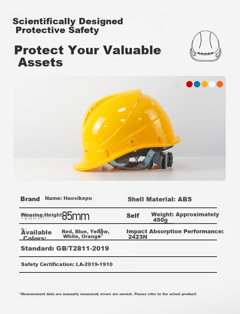 Haosikepu Safety Helmet, Yellow Three-Strap Breathable, 1 Piece, National Standard ABS Construction Site Anti-Smashing Thickened Safety Helmet 10