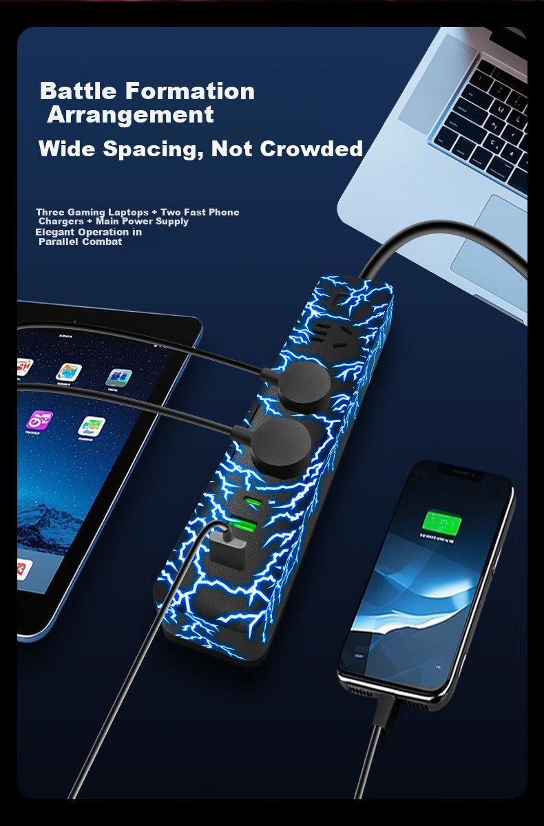 JS JISHUN Gaming Power Strip USB Multifunctional Desktop Smart Surge Protector Computer Console Multi-Socket Extension Cord Charging Station [Surge Protection - RGB Lighting] 5