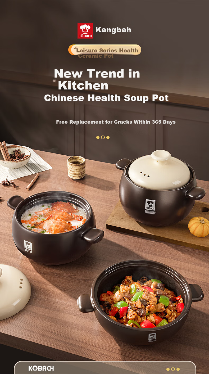 KOBACH 2.5L Ceramic Clay Pot for Home Cooking, Stewing Soup, Meat, Rice, Porridge, and Herbal Medicine Cooking 2