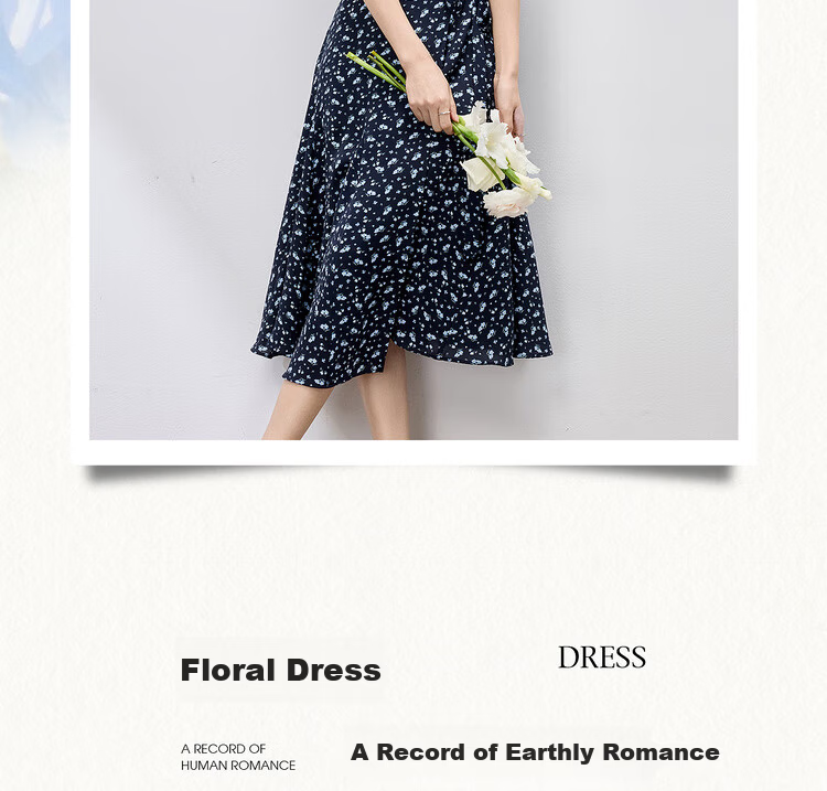 Sentubila Elegant Vacation Style V-Neck Dress for Women Summer Lantern Sleeve High Waist Floral Mermaid Slimming Mid-Length Dress 2