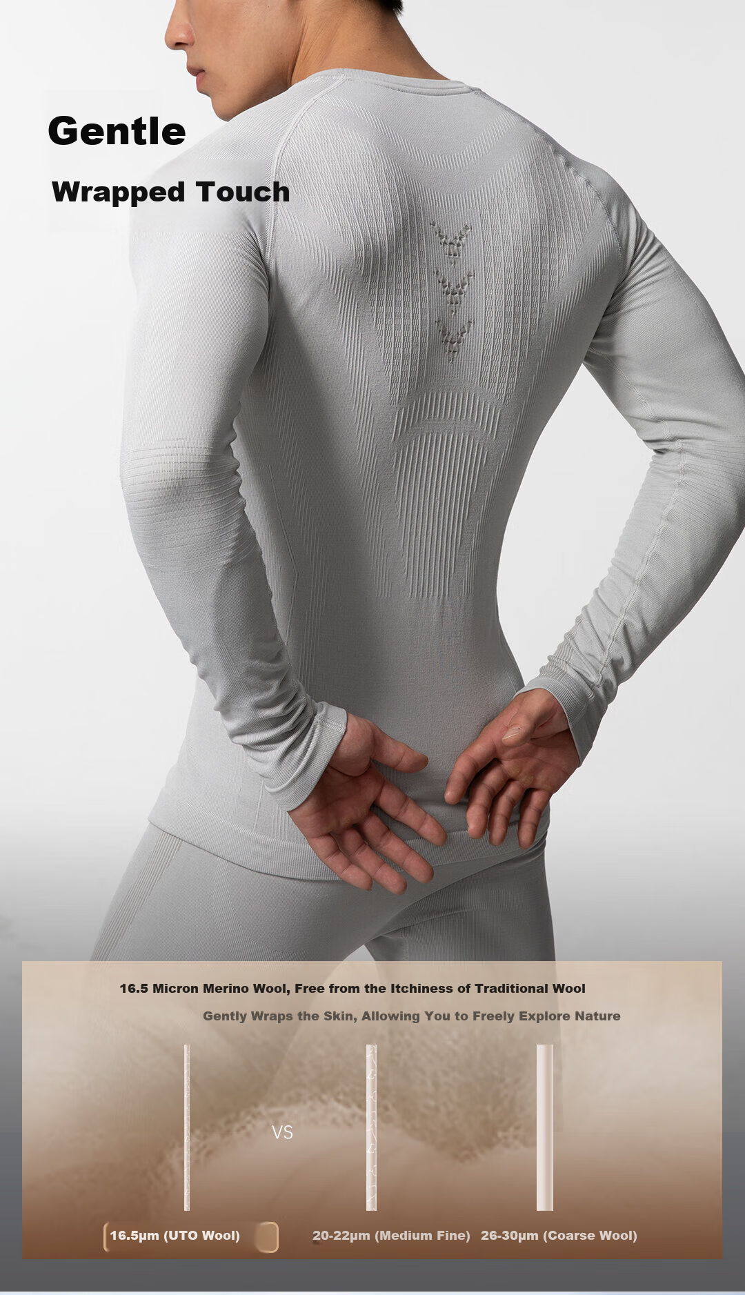 UTO Merino Wool Quick-Dry Base Layer Set Unisex Ski Mountaineering Thermal Underwear Classic Black Men’s L 9