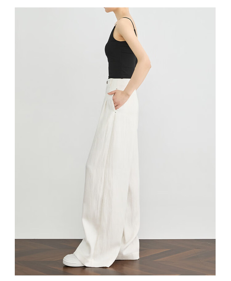 FAESSLIN Urban Old Money Style White Linen Summer Slim Wide-Leg Casual Pants for Women 14