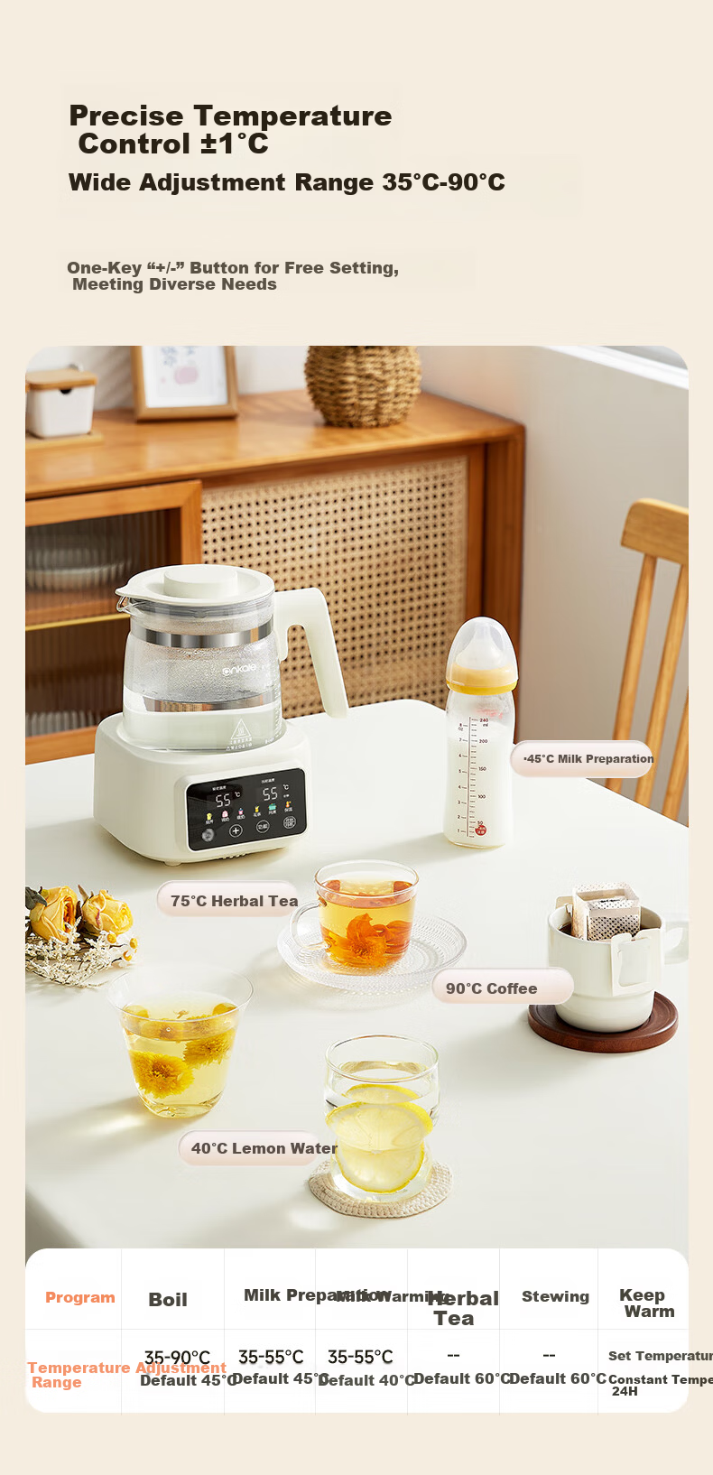 Ankale Full Glass 0 Glue 0 Coating 0 Seam Electric Ceramic Health Pot Stewing Integrated Multifunction Fully Automatic Constant Temperature Pure Glass Baby Milk Warmer 24-Hour Insulation AJL-DT02 12