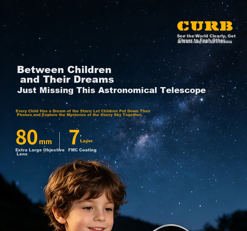 CURB Professional High-Power HD Astronomy Telescope for Stargazing, Space, Kids Beginner Home Use, Jupiter Cloud 1000000 26