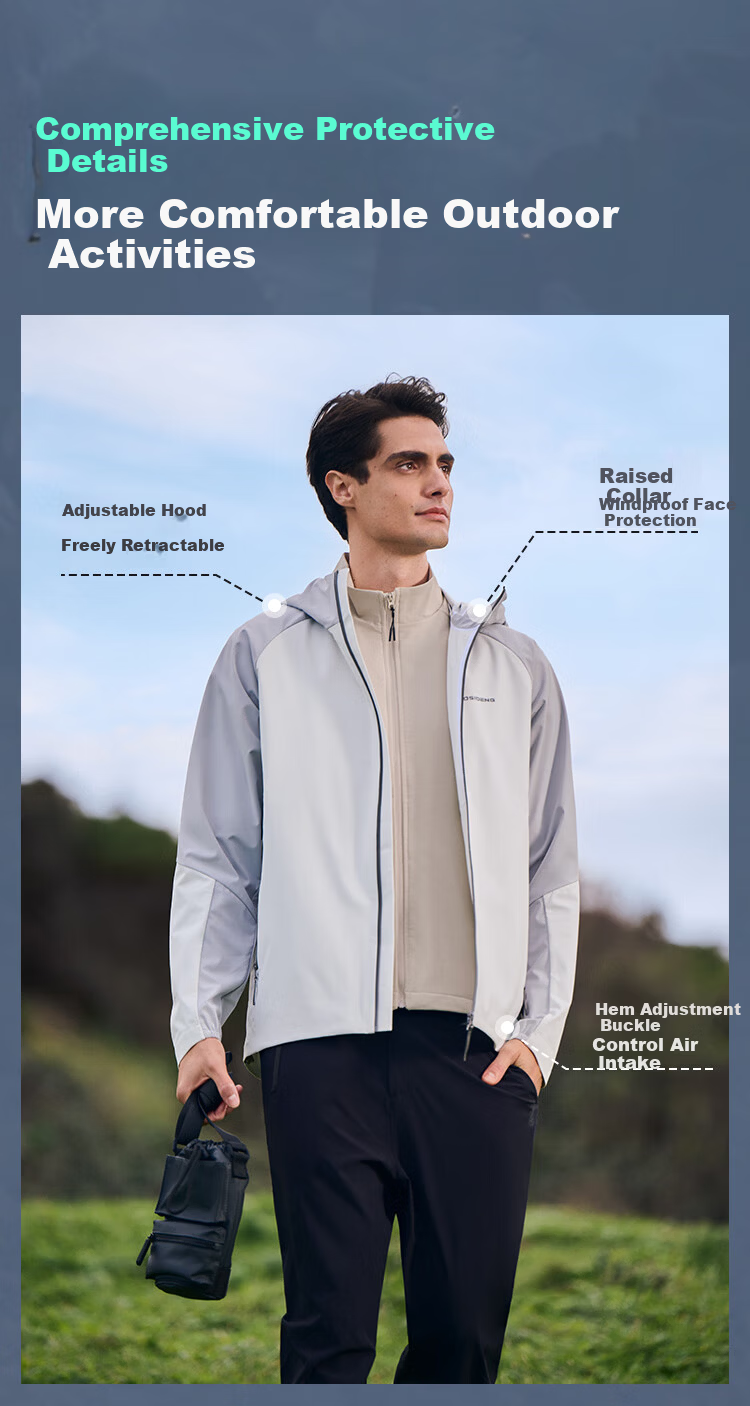 BOSIDENG Spring Summer Urban Lightweight Outdoor Men's Hooded Windproof Waterproof Sun Protection Softshell Functional Jacket 15