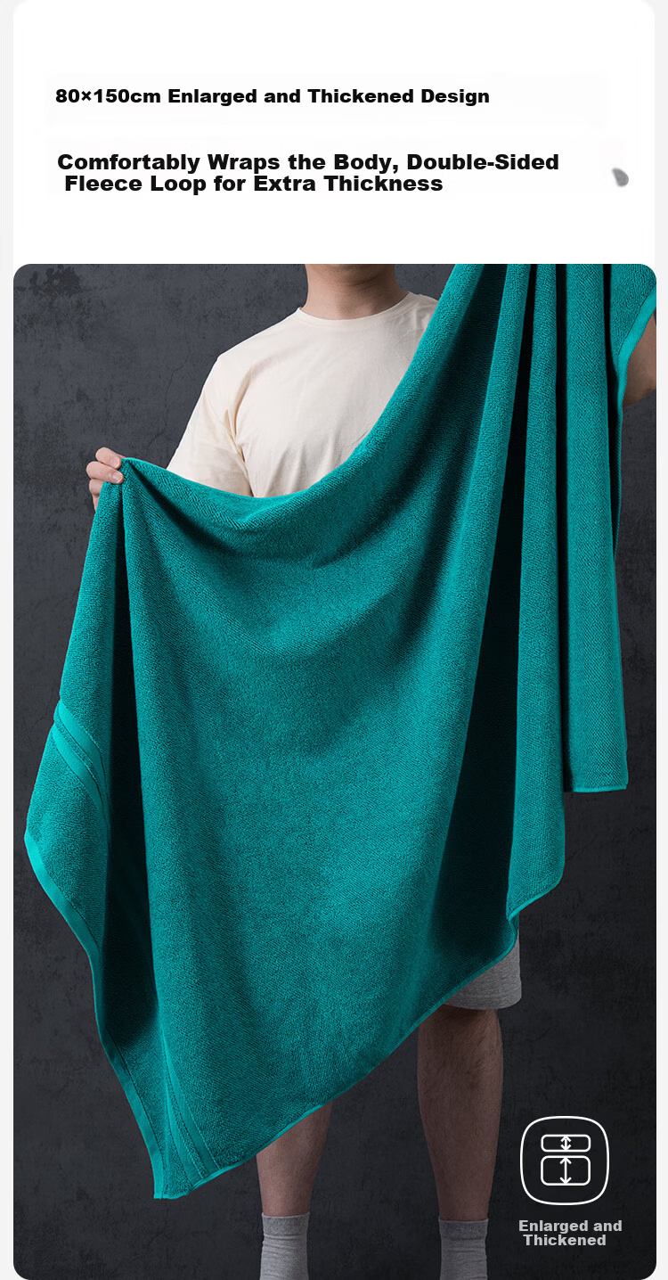HOYO Japanese Pure Cotton Bath Towel Home Use Large Thickened Men's Large Towel Gentleman Blue 80*150cm Sports 3