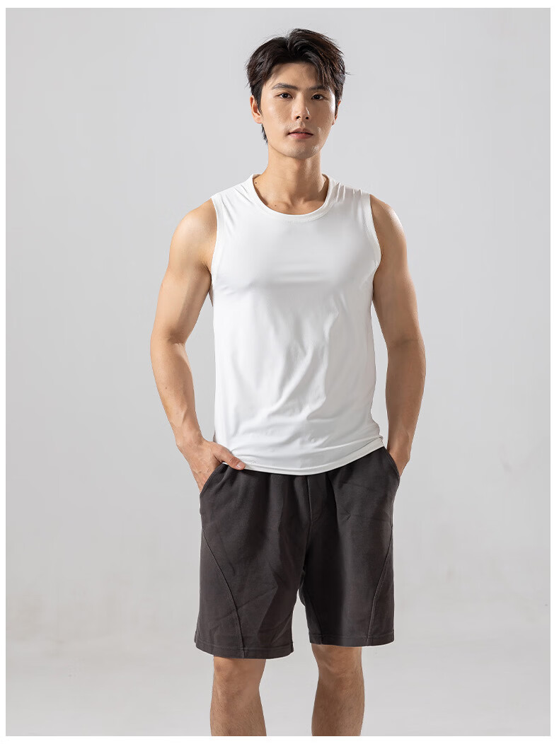 Xunmianren Men's Sleeveless Sports T-Shirt Wide Shoulder Base Layer Vest Summer Sports Ice Silk Breathable Quick-Dry Vest 13
