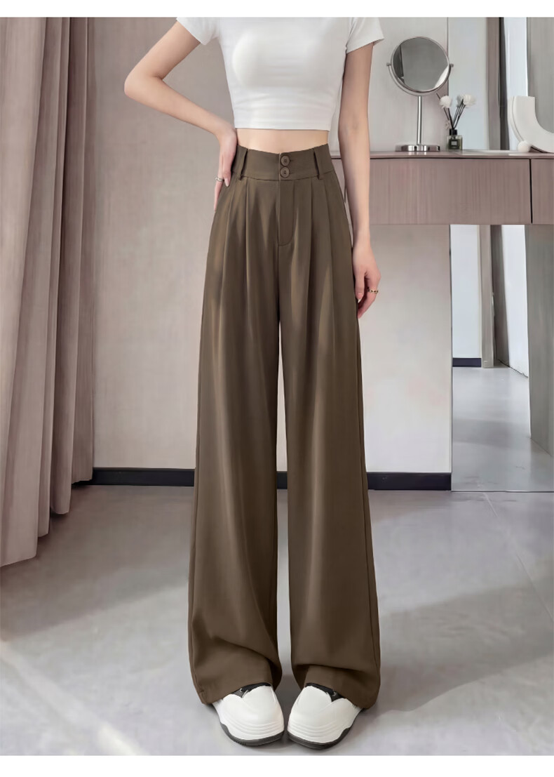 Jeanswest High-Waist Women's Suit Pants 2026 Spring Summer Loose Slim Fit Premium Draped Straight-Leg Wide-Leg Pants Dark Coffee XL 20