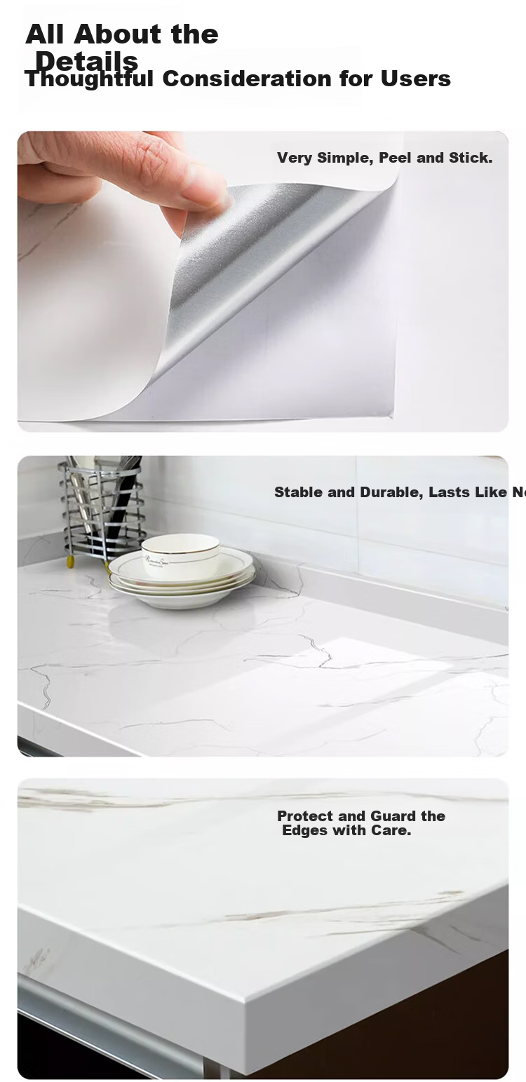 Qinghua Kitchen Oil-Proof Sticker Countertop Protective Film High-Temperature Resistant Wall Sticker Aluminum-Coated Wallpaper Golden White 60x300cm 12